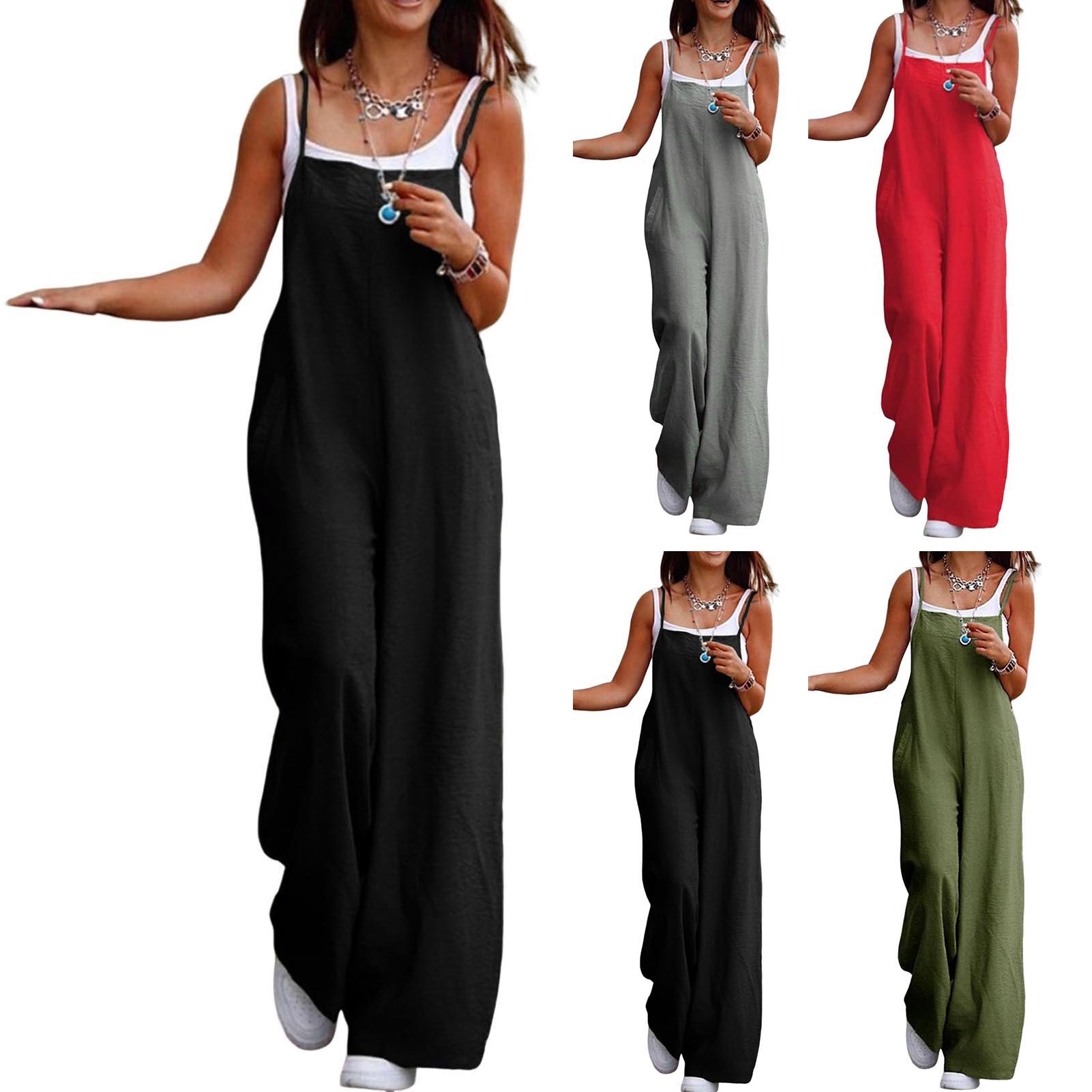 Bib Long Sleeve - Casual Loose Jumpsuit Women Spaghetti Long